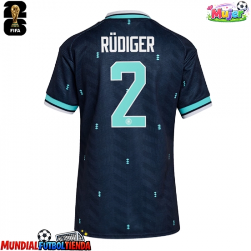 Camiseta Alemania Antonio Rudiger #2 Segunda Equipación Replica Mundial 2026 para mujer mangas cortas